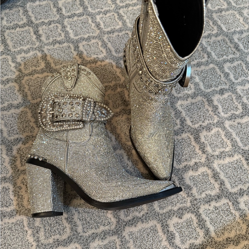 Dolls Kill Silver Rhinestone Ankle Boots - Picture 3 of 8